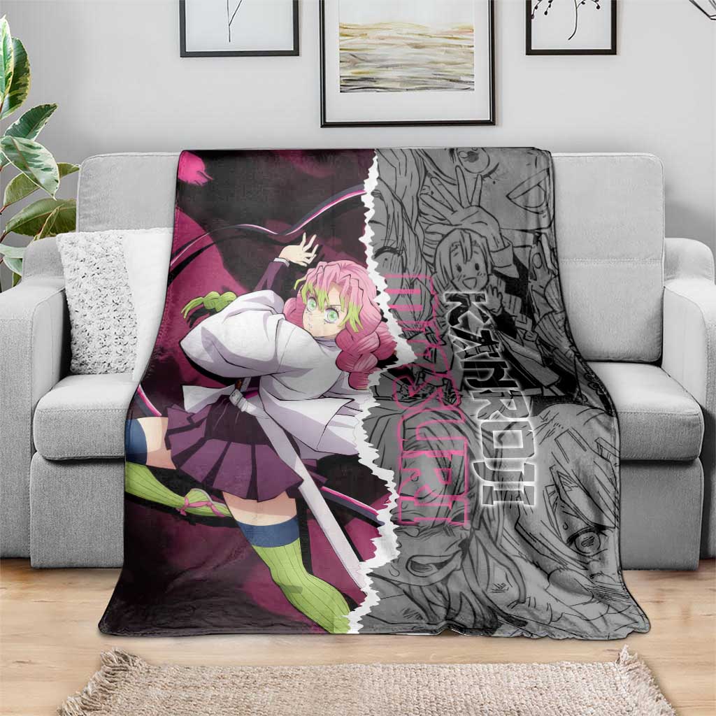Mitsuri Kanroji Demon Slayer Pink and Black Design Blanket with Manga Panels and Love Hashira Theme - The Mazicc
