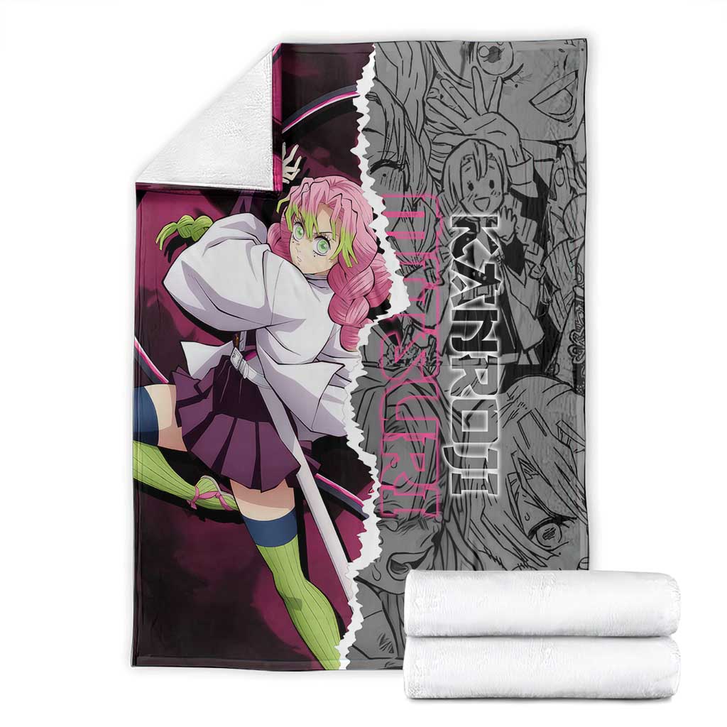 Mitsuri Kanroji Demon Slayer Pink and Black Design Blanket with Manga Panels and Love Hashira Theme - The Mazicc