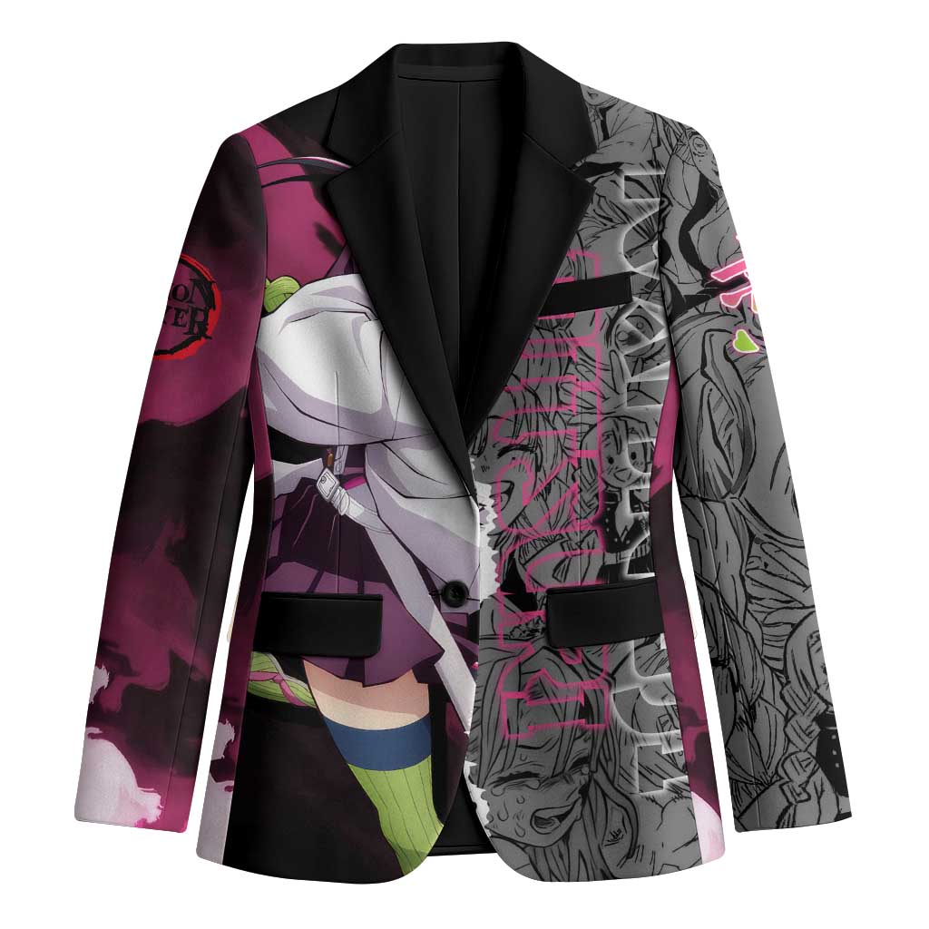 Mitsuri Kanroji Demon Slayer Pink and Black Design Blazer with Manga Panels and Love Hashira Theme - The Mazicc