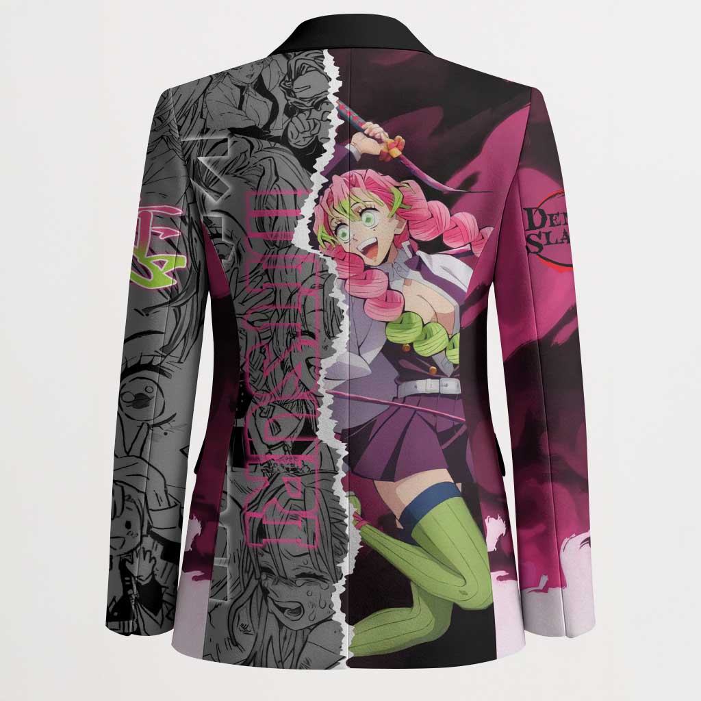 Mitsuri Kanroji Demon Slayer Pink and Black Design Blazer with Manga Panels and Love Hashira Theme - The Mazicc