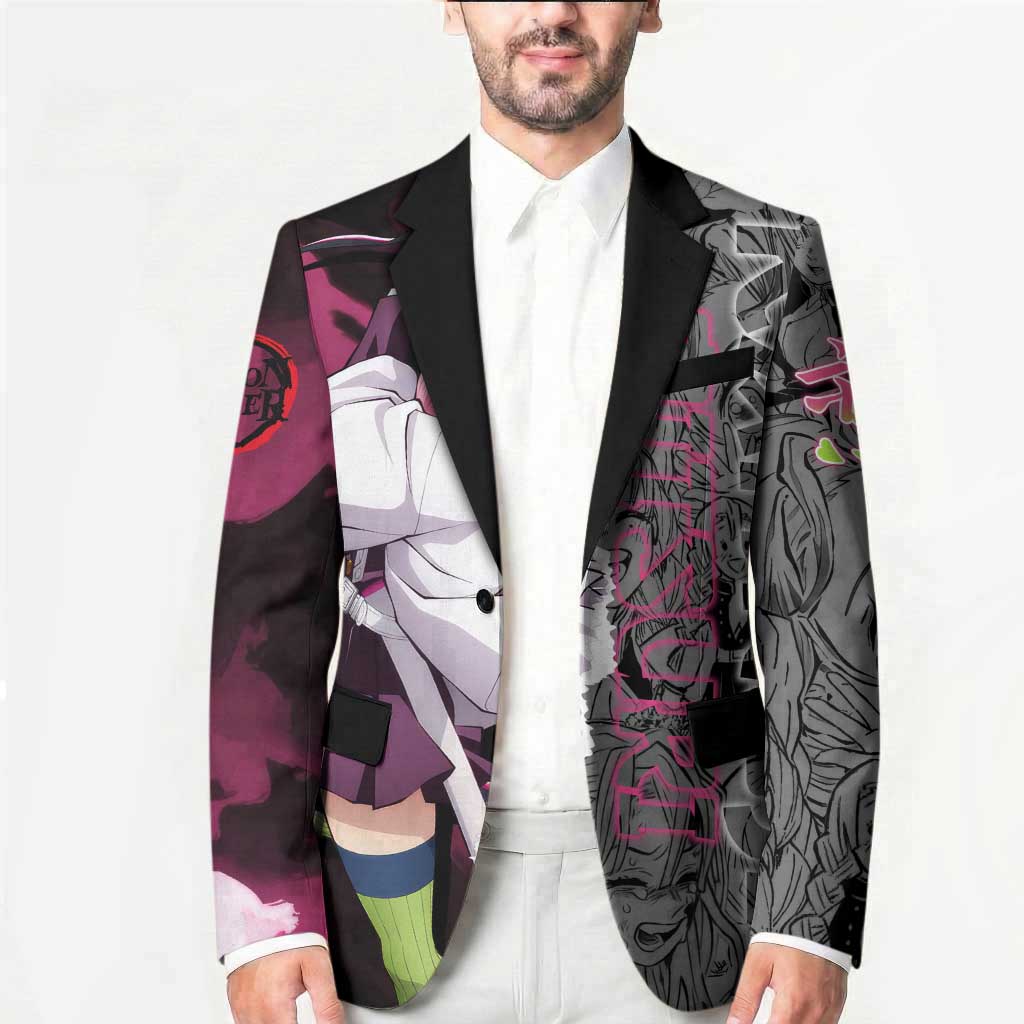 Mitsuri Kanroji Demon Slayer Pink and Black Design Blazer with Manga Panels and Love Hashira Theme - The Mazicc