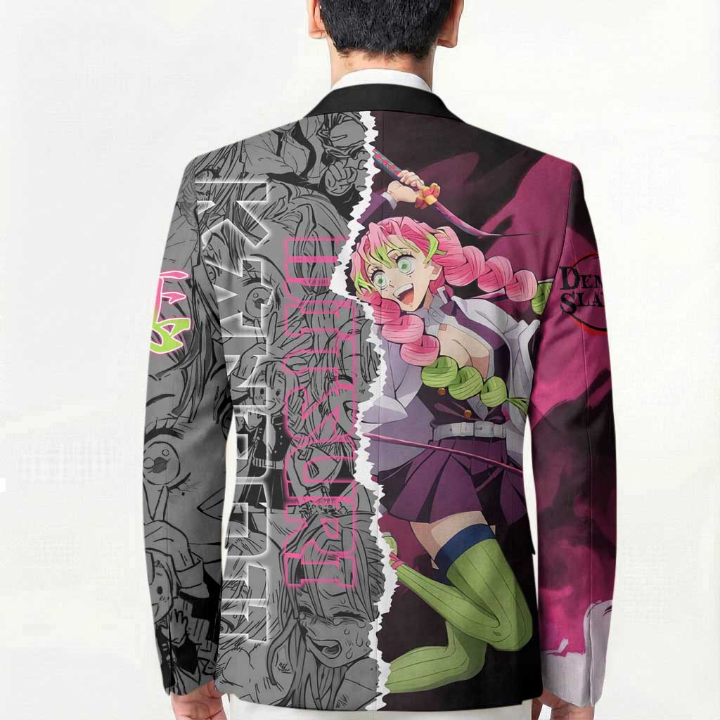 Mitsuri Kanroji Demon Slayer Pink and Black Design Blazer with Manga Panels and Love Hashira Theme - The Mazicc