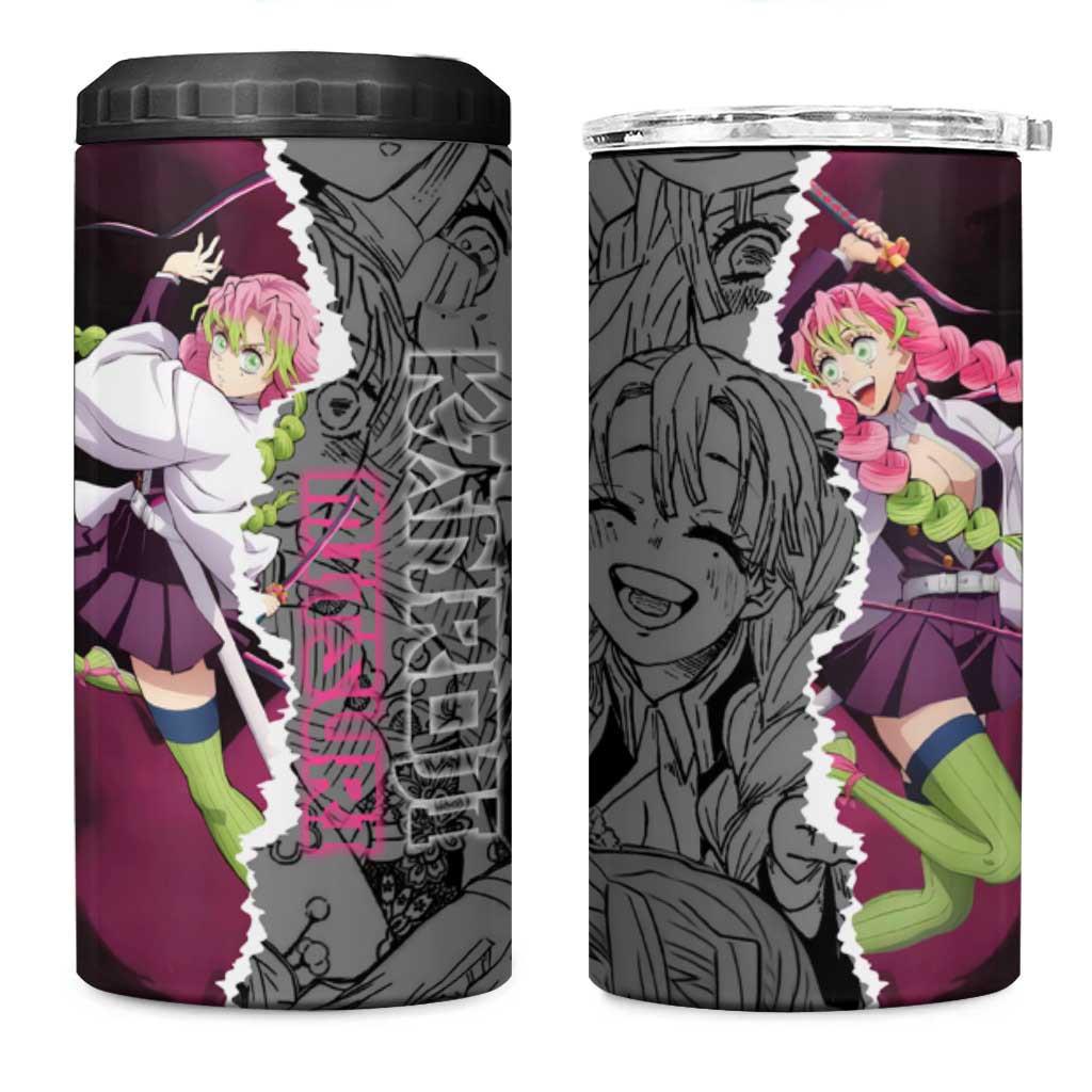 Mitsuri Kanroji Demon Slayer Pink and Black Design 4 in 1 Can Cooler Tumbler with Manga Panels and Love Hashira Theme - The Mazicc