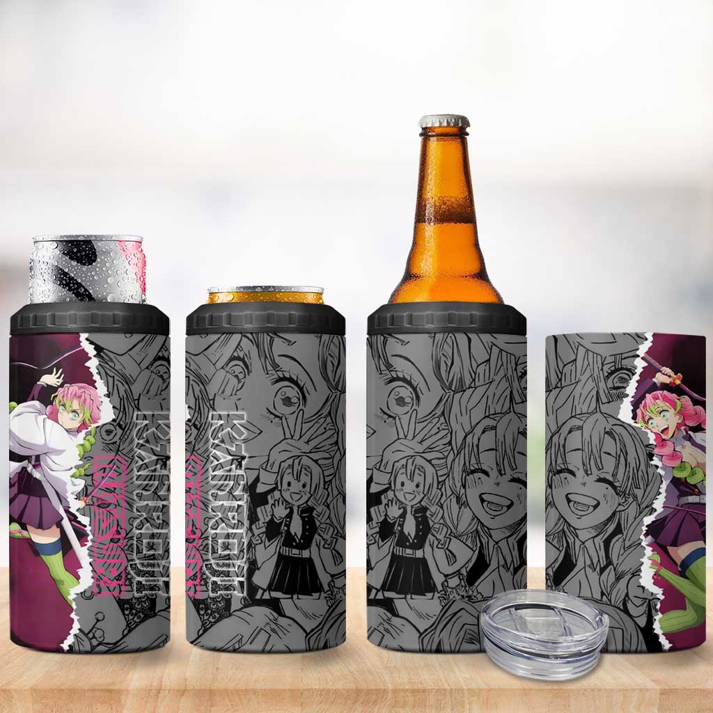 Mitsuri Kanroji Demon Slayer Pink and Black Design 4 in 1 Can Cooler Tumbler with Manga Panels and Love Hashira Theme - The Mazicc