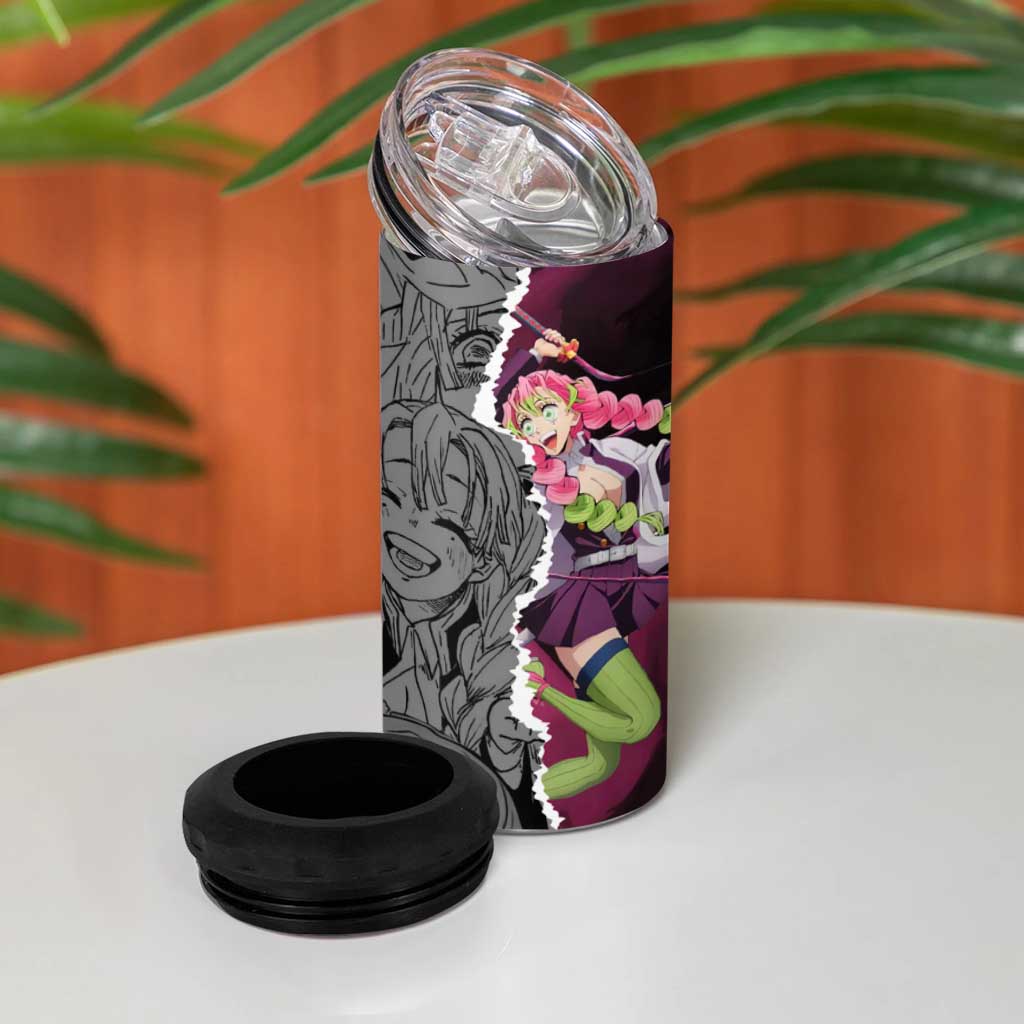 Mitsuri Kanroji Demon Slayer Pink and Black Design 4 in 1 Can Cooler Tumbler with Manga Panels and Love Hashira Theme - The Mazicc