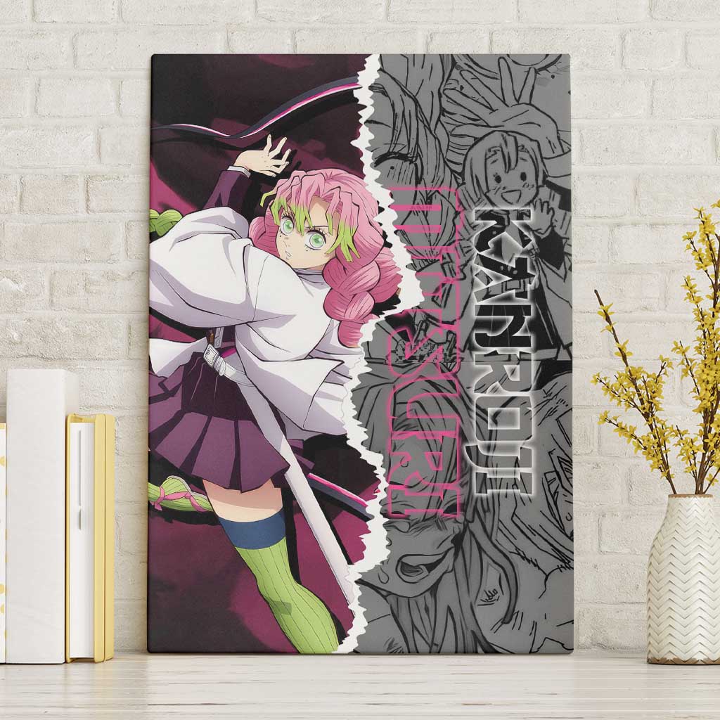 Mitsuri Kanroji Demon Slayer Pink and Black Design Canvas Wall Art with Manga Panels and Love Hashira Theme - The Mazicc