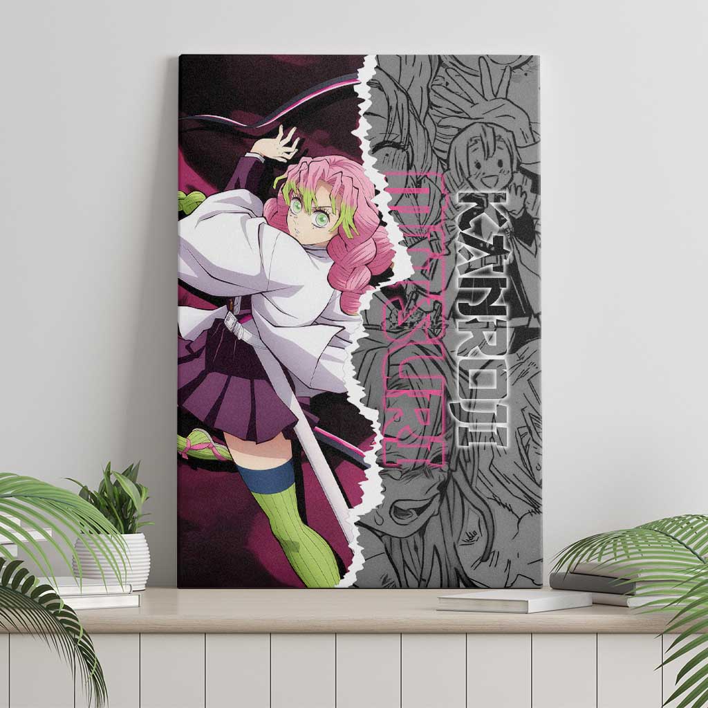 Mitsuri Kanroji Demon Slayer Pink and Black Design Canvas Wall Art with Manga Panels and Love Hashira Theme - The Mazicc