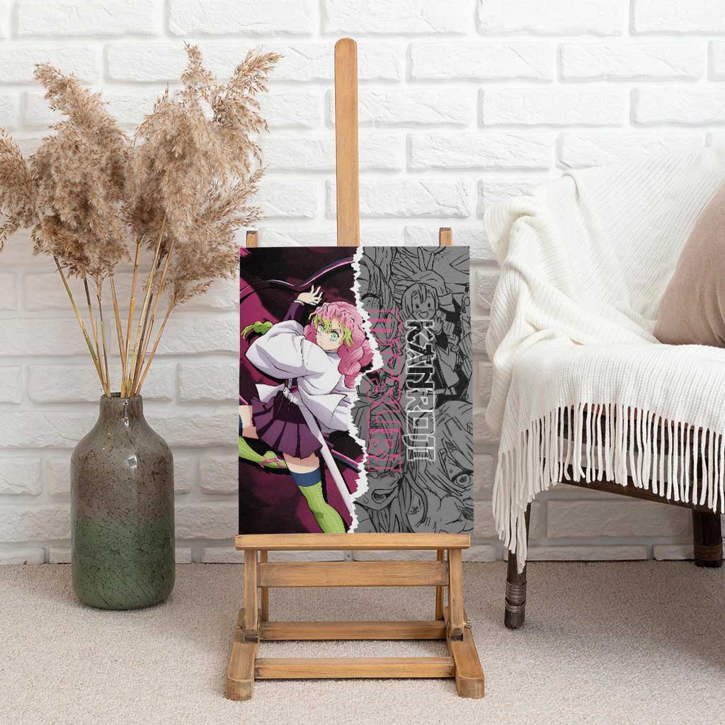 Mitsuri Kanroji Demon Slayer Pink and Black Design Canvas Wall Art with Manga Panels and Love Hashira Theme - The Mazicc