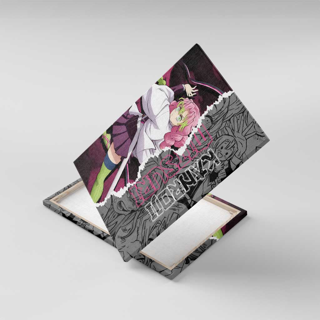 Mitsuri Kanroji Demon Slayer Pink and Black Design Canvas Wall Art with Manga Panels and Love Hashira Theme - The Mazicc