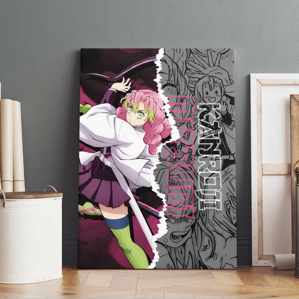 Mitsuri Kanroji Demon Slayer Pink and Black Design Canvas Wall Art with Manga Panels and Love Hashira Theme - The Mazicc