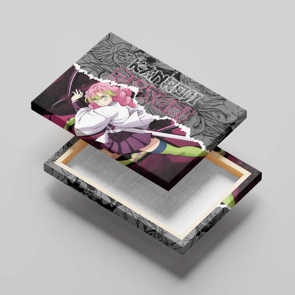 Mitsuri Kanroji Demon Slayer Pink and Black Design Canvas Wall Art with Manga Panels and Love Hashira Theme - The Mazicc