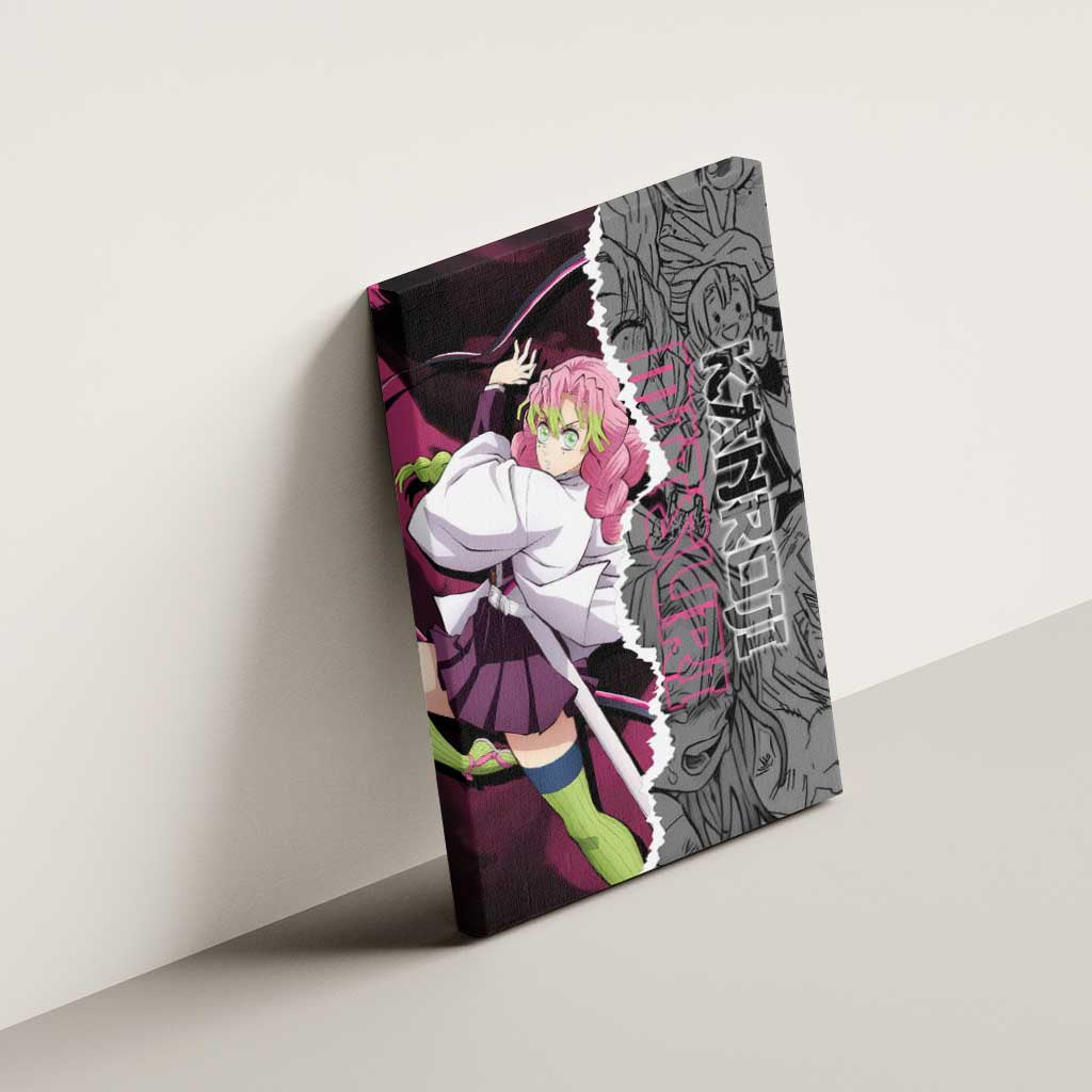 Mitsuri Kanroji Demon Slayer Pink and Black Design Canvas Wall Art with Manga Panels and Love Hashira Theme - The Mazicc