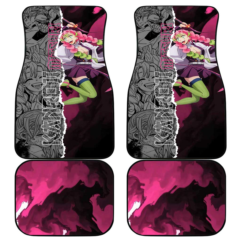 Mitsuri Kanroji Demon Slayer Pink and Black Design Car Mats with Manga Panels and Love Hashira Theme - The Mazicc
