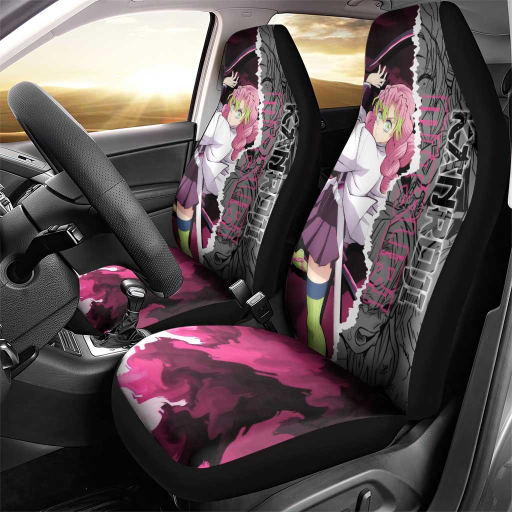 Mitsuri Kanroji Demon Slayer Pink and Black Design Car Seat Cover with Manga Panels and Love Hashira Theme - The Mazicc
