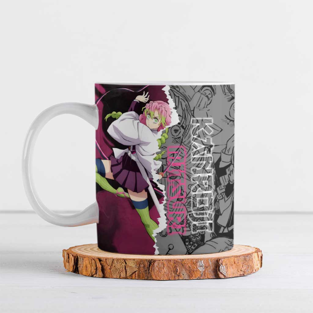 Mitsuri Kanroji Demon Slayer Pink and Black Design Ceramic Mug with Manga Panels and Love Hashira Theme - The Mazicc