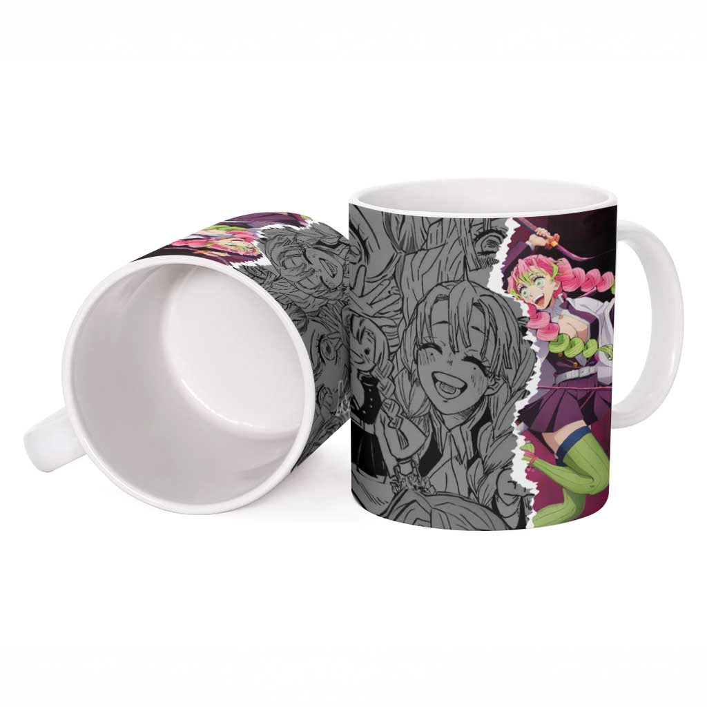 Mitsuri Kanroji Demon Slayer Pink and Black Design Ceramic Mug with Manga Panels and Love Hashira Theme - The Mazicc