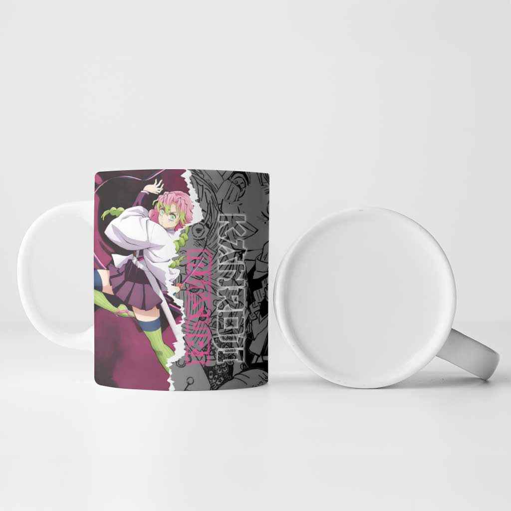 Mitsuri Kanroji Demon Slayer Pink and Black Design Ceramic Mug with Manga Panels and Love Hashira Theme - The Mazicc