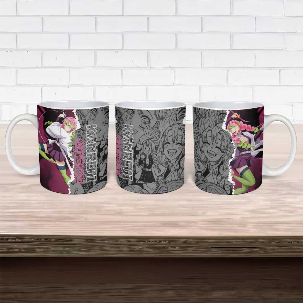 Mitsuri Kanroji Demon Slayer Pink and Black Design Ceramic Mug with Manga Panels and Love Hashira Theme - The Mazicc