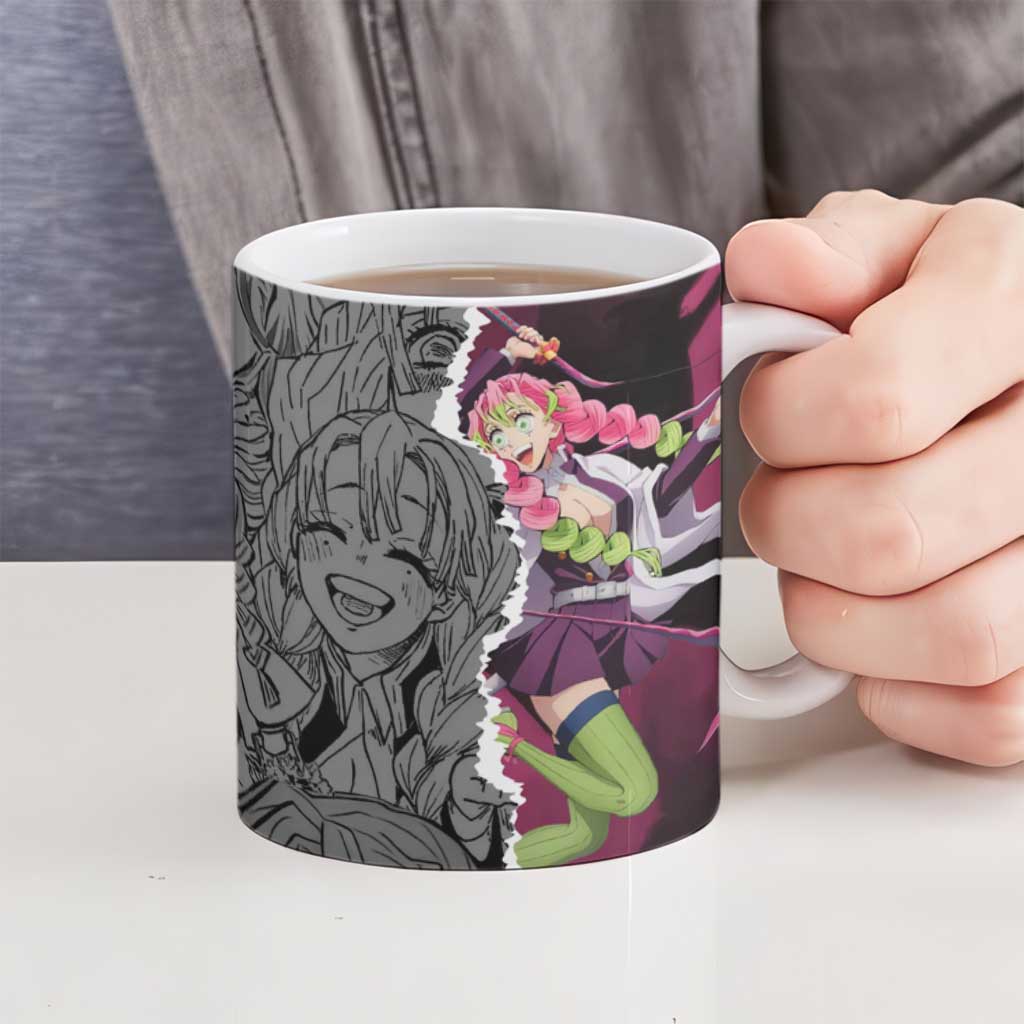 Mitsuri Kanroji Demon Slayer Pink and Black Design Ceramic Mug with Manga Panels and Love Hashira Theme - The Mazicc