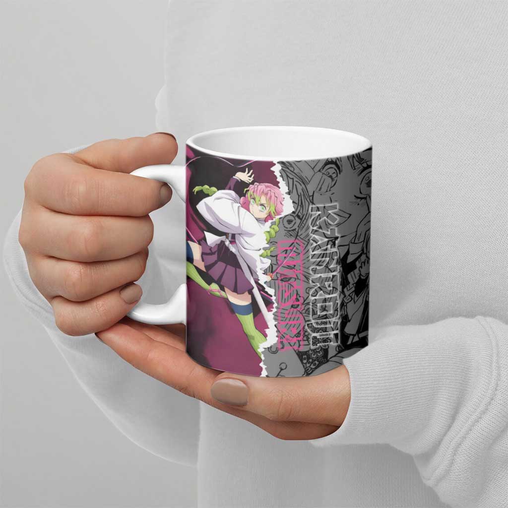 Mitsuri Kanroji Demon Slayer Pink and Black Design Ceramic Mug with Manga Panels and Love Hashira Theme - The Mazicc