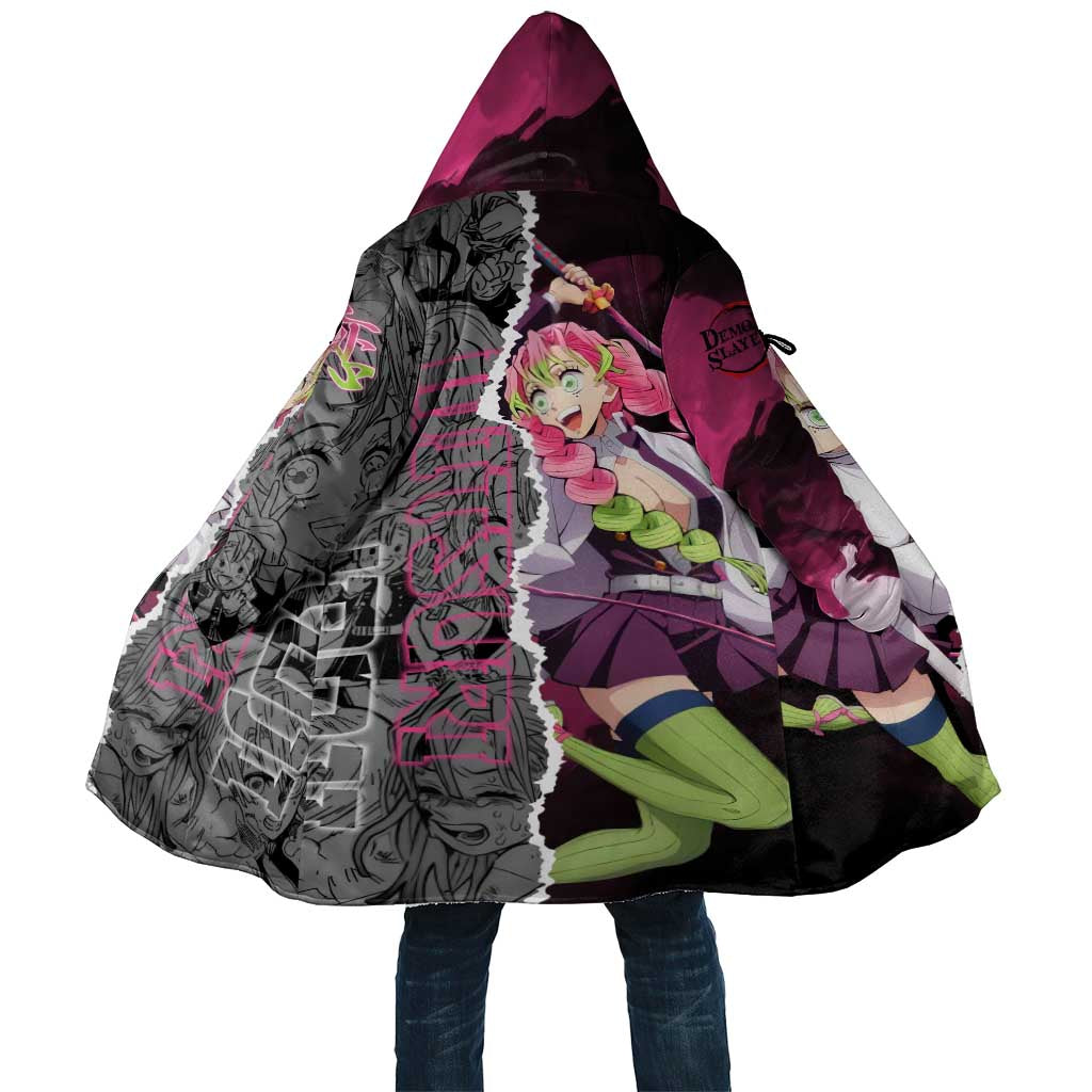 Mitsuri Kanroji Demon Slayer Pink and Black Design Cloak with Manga Panels and Love Hashira Theme - The Mazicc