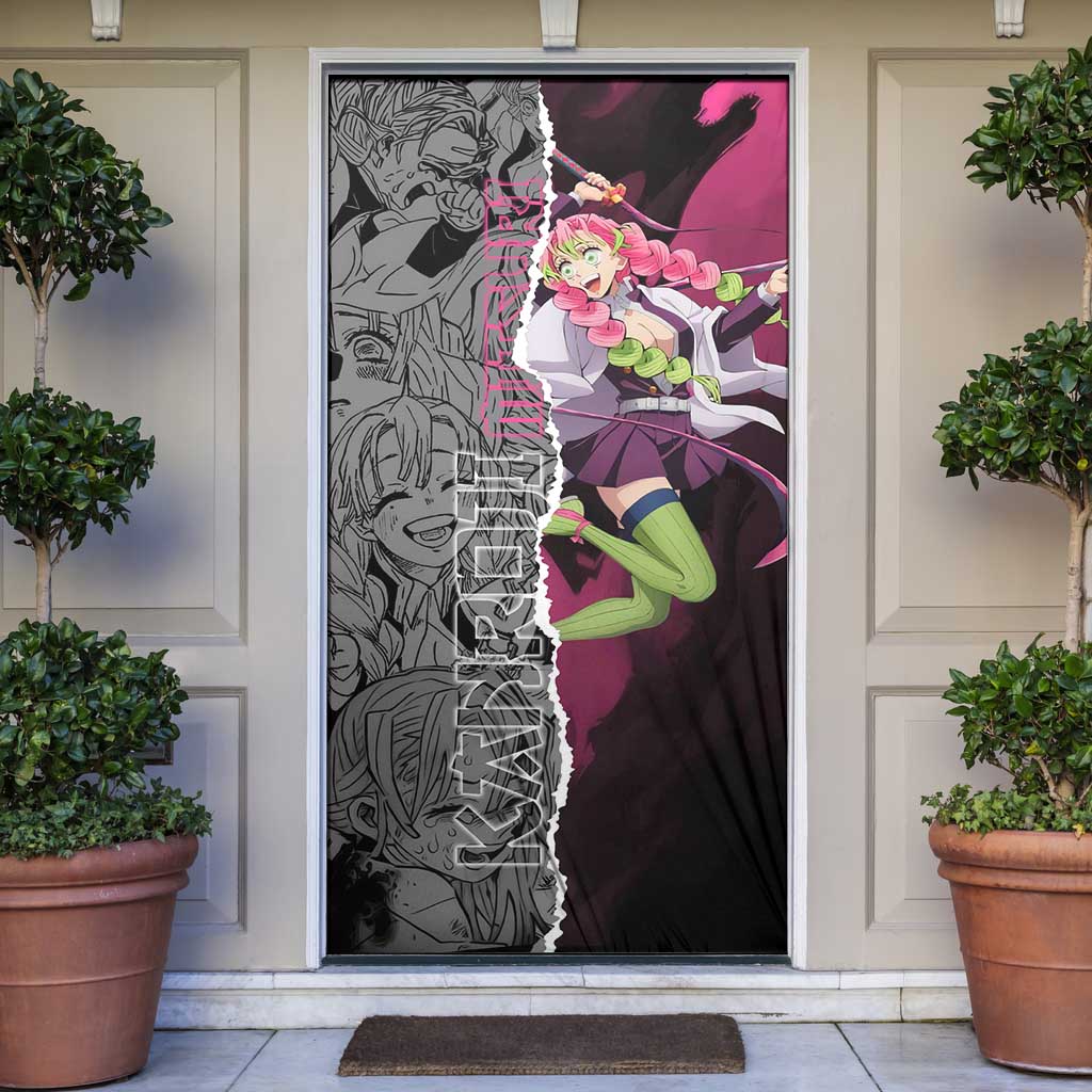 Mitsuri Kanroji Demon Slayer Pink and Black Design Door Cover with Manga Panels and Love Hashira Theme - The Mazicc