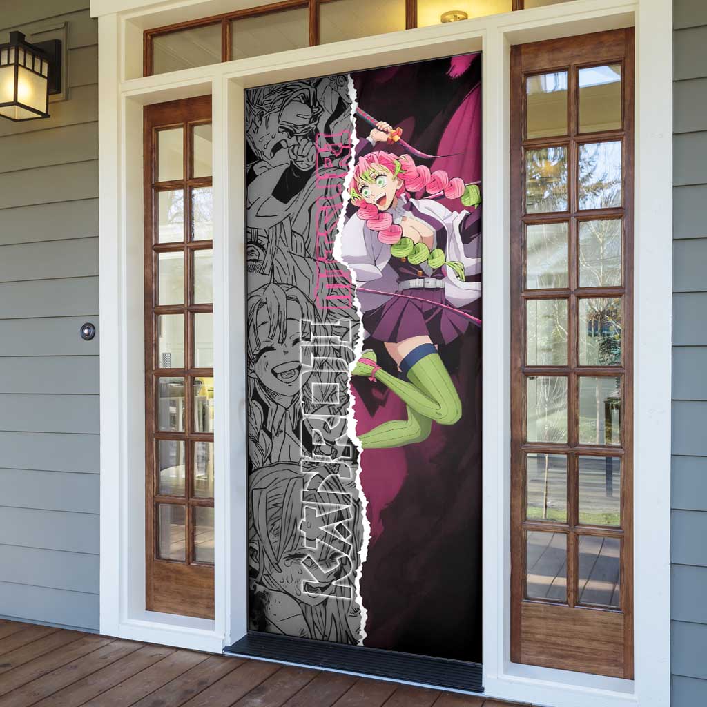 Mitsuri Kanroji Demon Slayer Pink and Black Design Door Cover with Manga Panels and Love Hashira Theme - The Mazicc