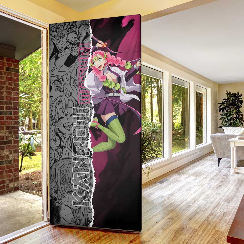 Mitsuri Kanroji Demon Slayer Pink and Black Design Door Cover with Manga Panels and Love Hashira Theme - The Mazicc