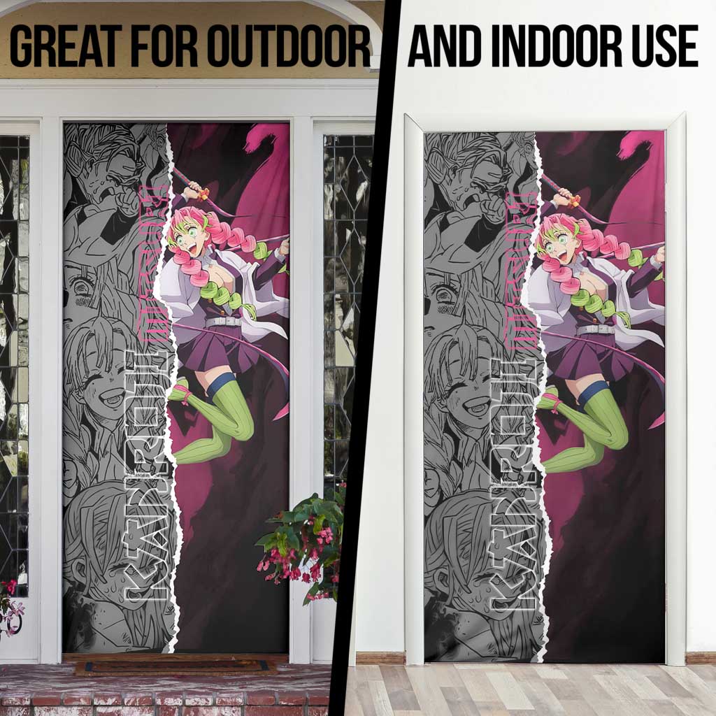 Mitsuri Kanroji Demon Slayer Pink and Black Design Door Cover with Manga Panels and Love Hashira Theme - The Mazicc
