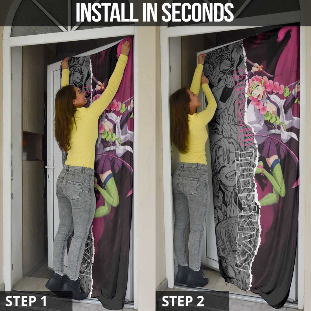 Mitsuri Kanroji Demon Slayer Pink and Black Design Door Cover with Manga Panels and Love Hashira Theme - The Mazicc
