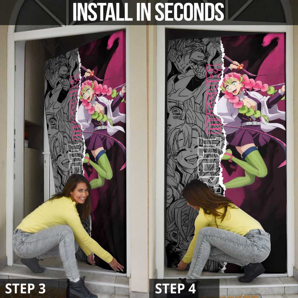 Mitsuri Kanroji Demon Slayer Pink and Black Design Door Cover with Manga Panels and Love Hashira Theme - The Mazicc