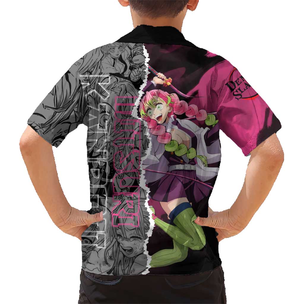 Mitsuri Kanroji Demon Slayer Pink and Black Design Family Matching Puletasi and Hawaiian Shirt with Manga Panels and Love Hashira Theme
