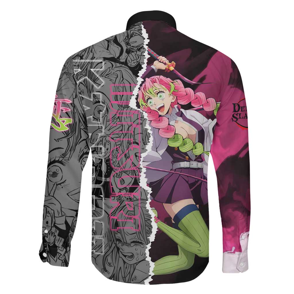 Mitsuri Kanroji Demon Slayer Pink and Black Design Family Matching Puletasi and Hawaiian Shirt with Manga Panels and Love Hashira Theme