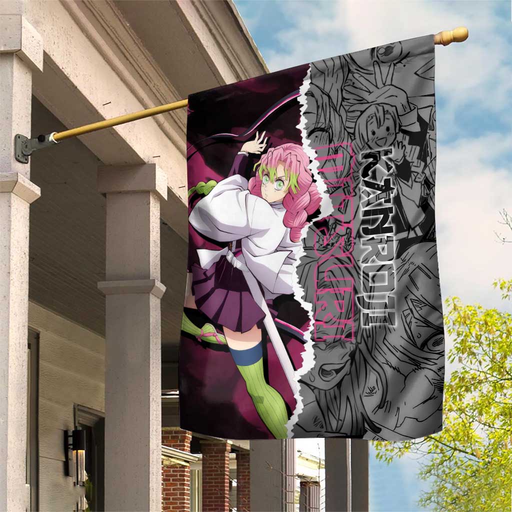 Mitsuri Kanroji Demon Slayer Pink and Black Design Garden Flag with Manga Panels and Love Hashira Theme - The Mazicc