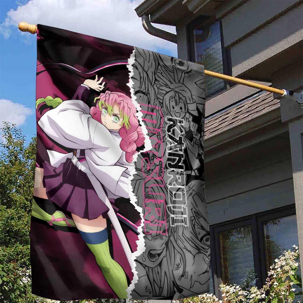 Mitsuri Kanroji Demon Slayer Pink and Black Design Garden Flag with Manga Panels and Love Hashira Theme - The Mazicc
