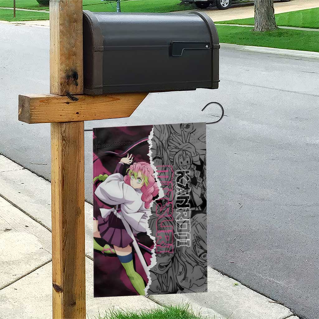 Mitsuri Kanroji Demon Slayer Pink and Black Design Garden Flag with Manga Panels and Love Hashira Theme - The Mazicc