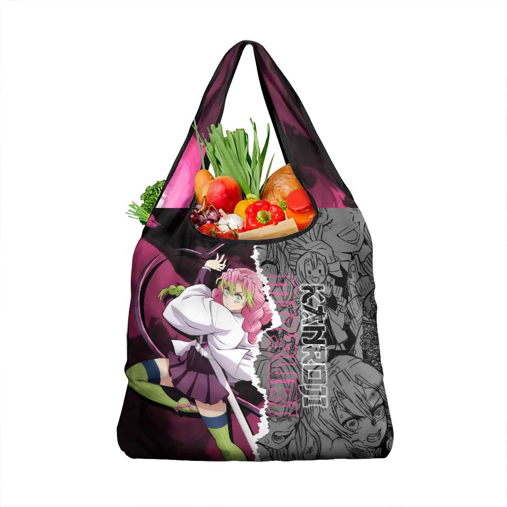 Mitsuri Kanroji Demon Slayer Pink and Black Design Grocery Bag with Manga Panels and Love Hashira Theme - The Mazicc