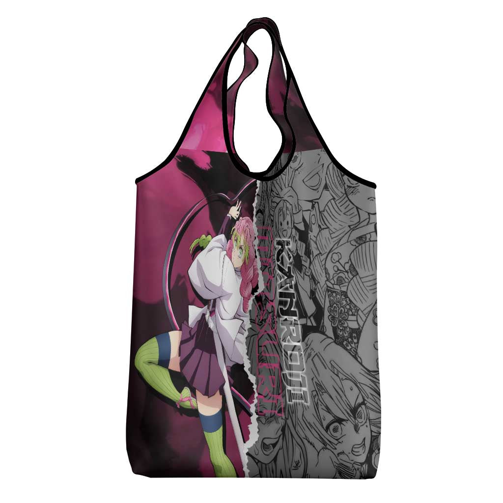 Mitsuri Kanroji Demon Slayer Pink and Black Design Grocery Bag with Manga Panels and Love Hashira Theme - The Mazicc