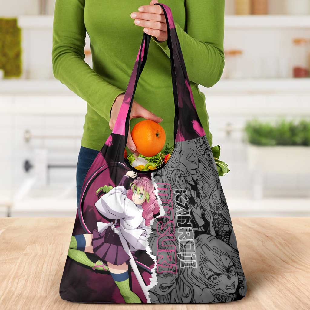 Mitsuri Kanroji Demon Slayer Pink and Black Design Grocery Bag with Manga Panels and Love Hashira Theme - The Mazicc