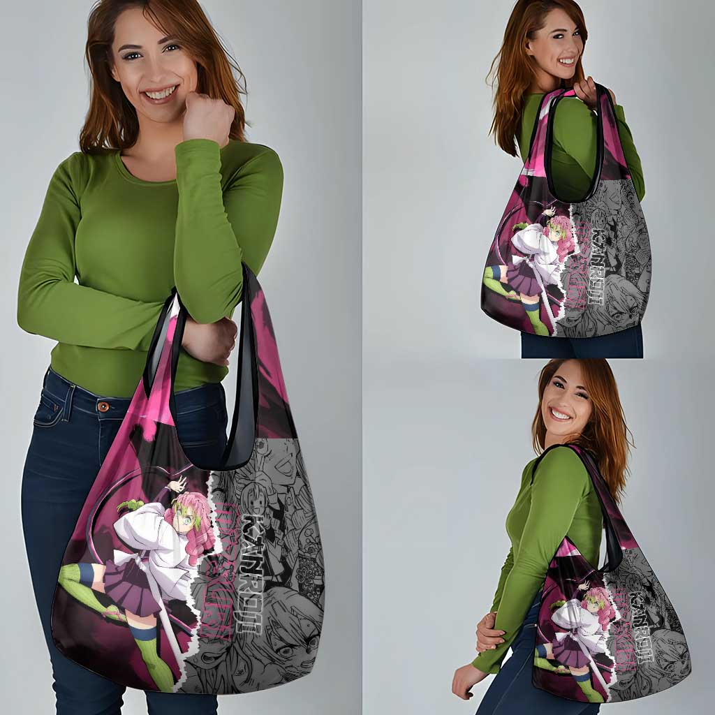 Mitsuri Kanroji Demon Slayer Pink and Black Design Grocery Bag with Manga Panels and Love Hashira Theme - The Mazicc
