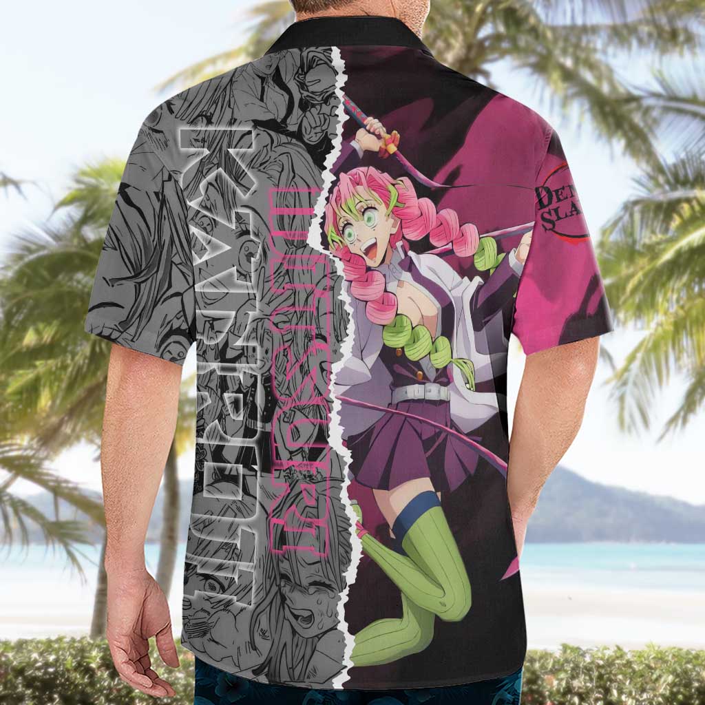 Mitsuri Kanroji Demon Slayer Pink and Black Design Hawaiian Shirt with Manga Panels and Love Hashira Theme - The Mazicc