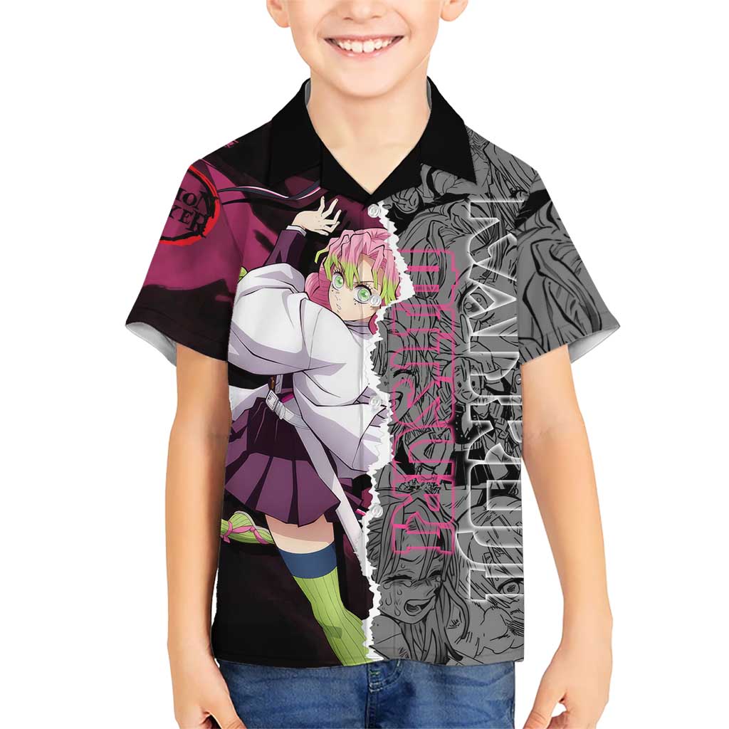 Mitsuri Kanroji Demon Slayer Pink and Black Design Hawaiian Shirt with Manga Panels and Love Hashira Theme - The Mazicc