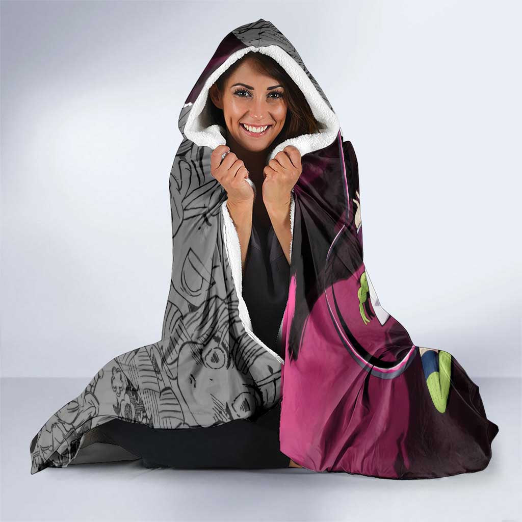 Mitsuri Kanroji Demon Slayer Pink and Black Design Hooded Blanket with Manga Panels and Love Hashira Theme - The Mazicc