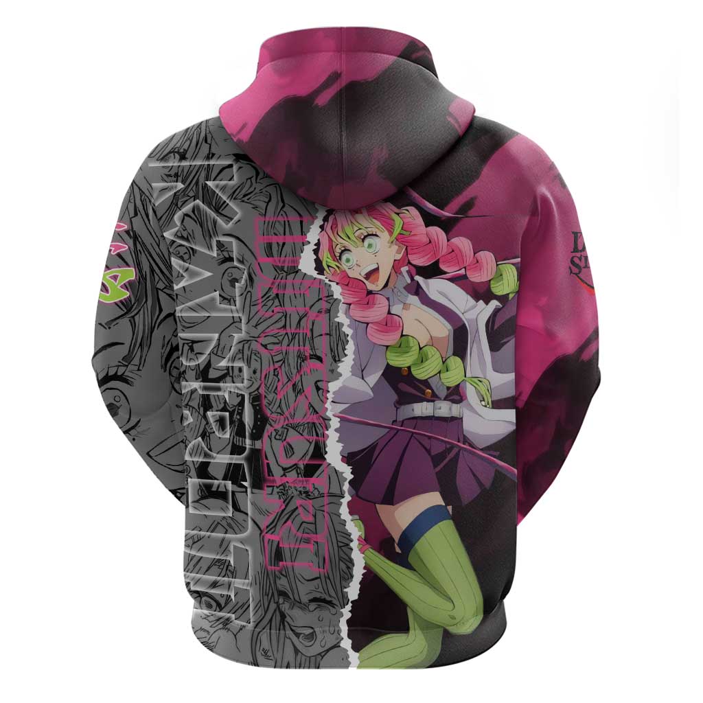 Mitsuri Kanroji Demon Slayer Pink and Black Design Hoodie with Manga Panels and Love Hashira Theme - The Mazicc
