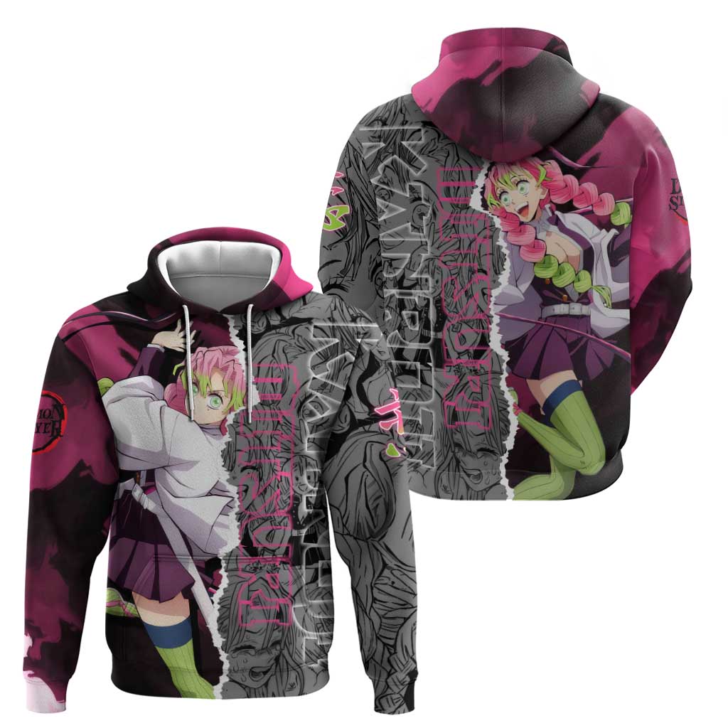 Mitsuri Kanroji Demon Slayer Pink and Black Design Hoodie with Manga Panels and Love Hashira Theme - The Mazicc