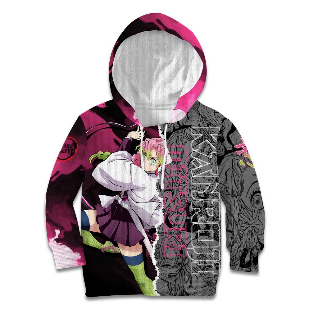 Mitsuri Kanroji Demon Slayer Pink and Black Design Kid Hoodie with Manga Panels and Love Hashira Theme - The Mazicc
