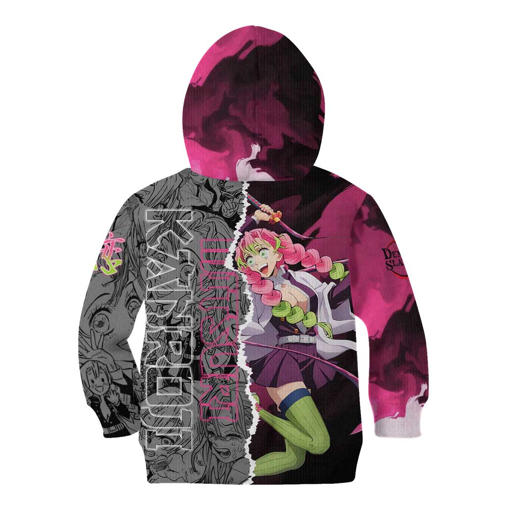 Mitsuri Kanroji Demon Slayer Pink and Black Design Kid Hoodie with Manga Panels and Love Hashira Theme - The Mazicc