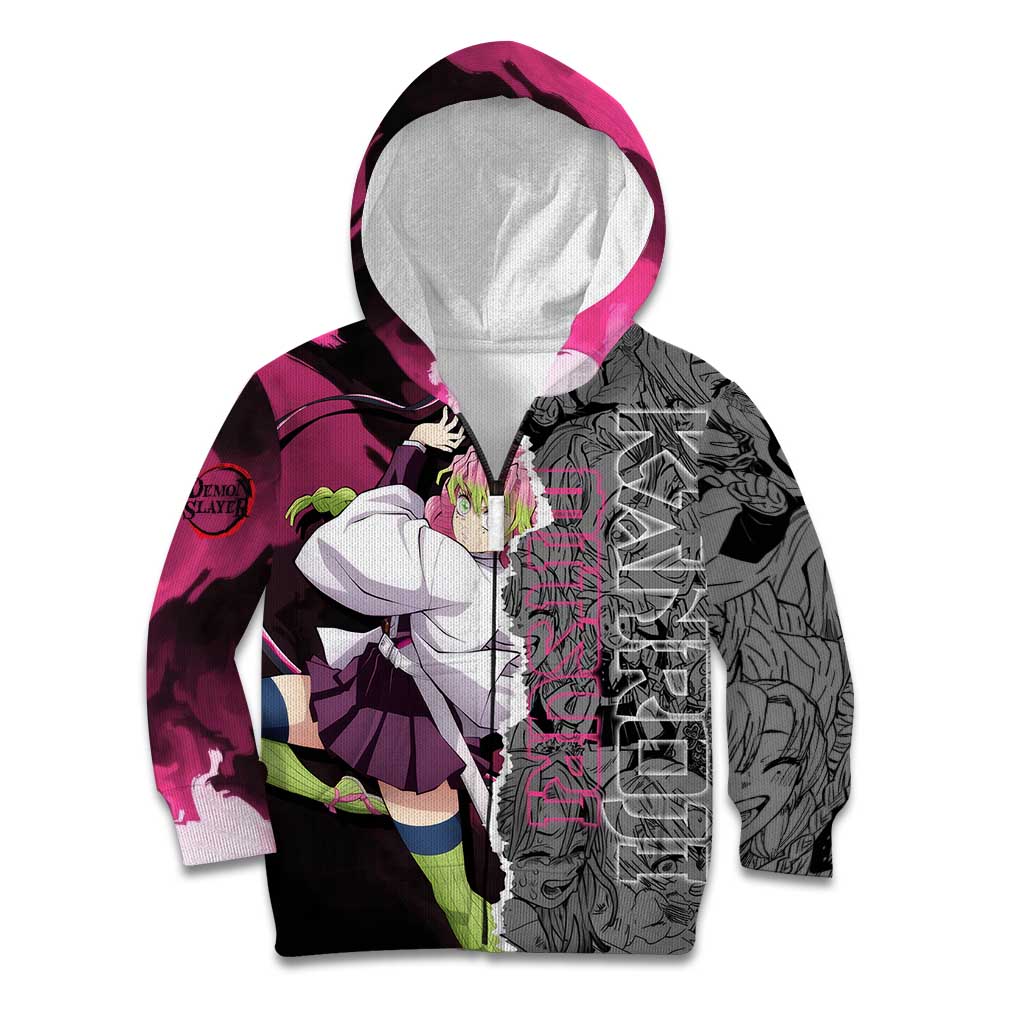Mitsuri Kanroji Demon Slayer Pink and Black Design Kid Hoodie with Manga Panels and Love Hashira Theme - The Mazicc