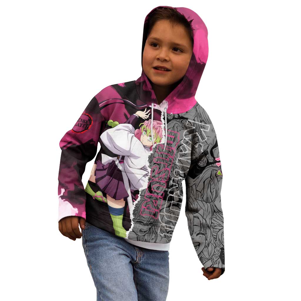 Mitsuri Kanroji Demon Slayer Pink and Black Design Kid Hoodie with Manga Panels and Love Hashira Theme - The Mazicc