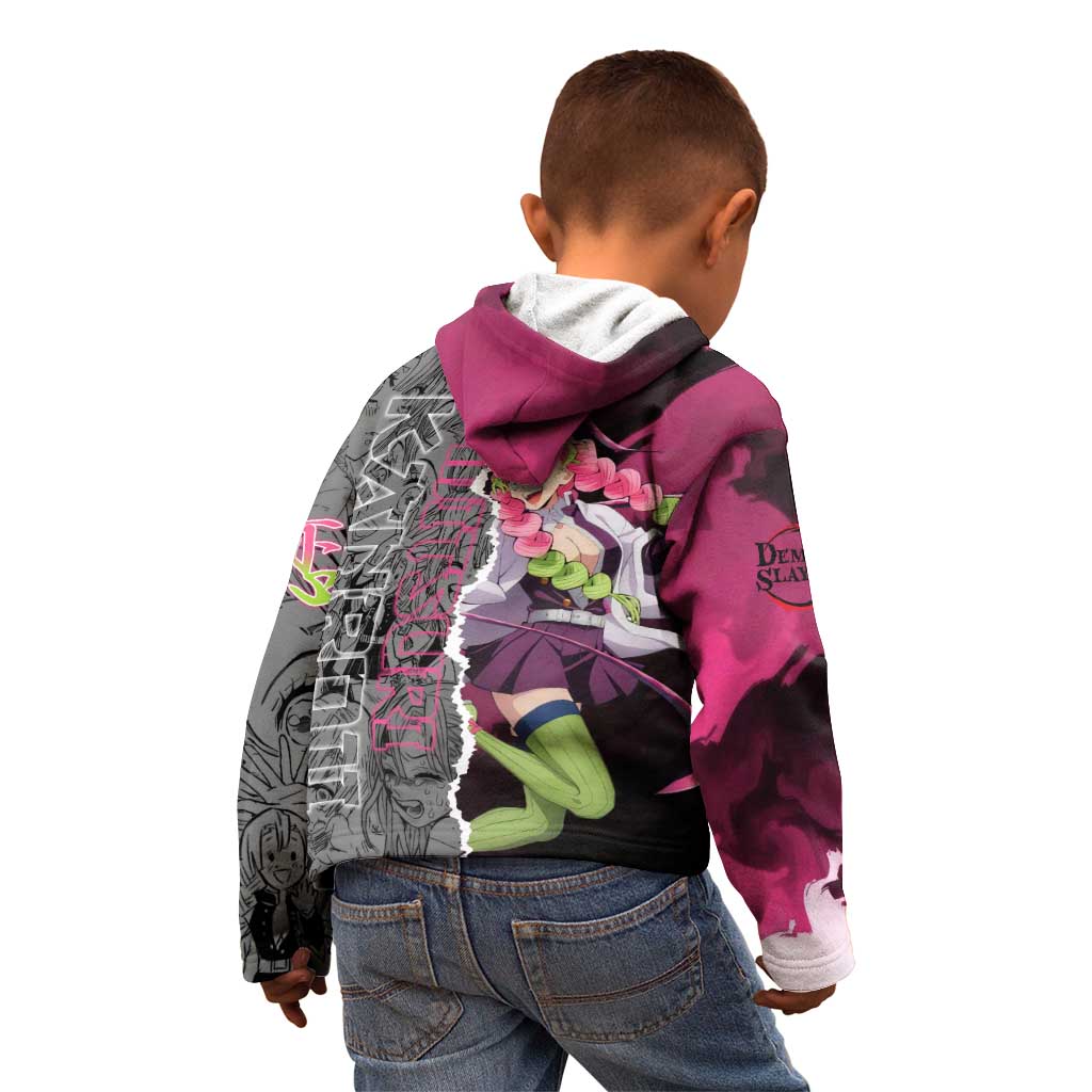 Mitsuri Kanroji Demon Slayer Pink and Black Design Kid Hoodie with Manga Panels and Love Hashira Theme - The Mazicc